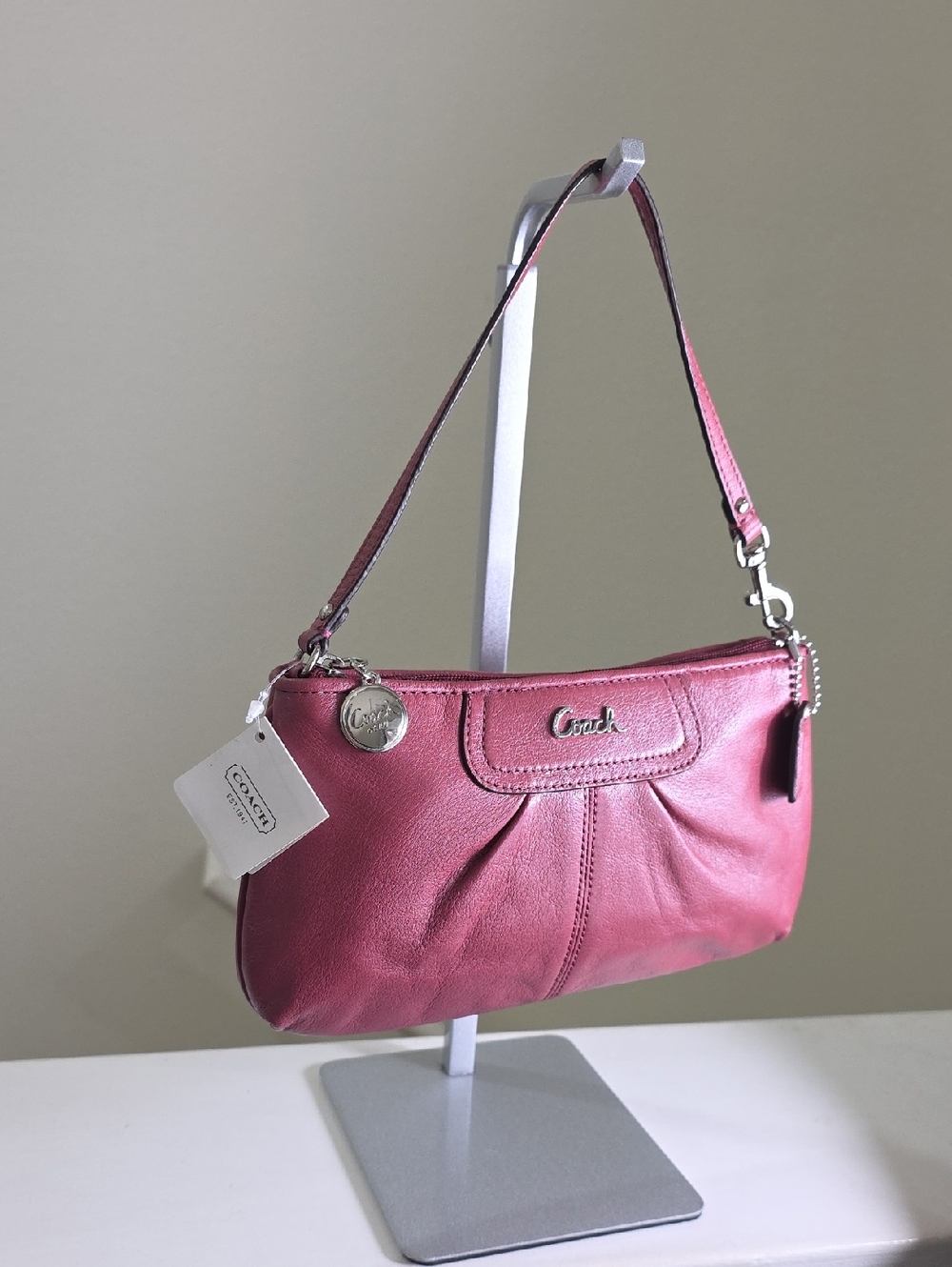 Coach F47527 Smooth Leather Ginger Beet Mauve Pink Shoulder Bag Silvertone NWT - Picture 2 of 15